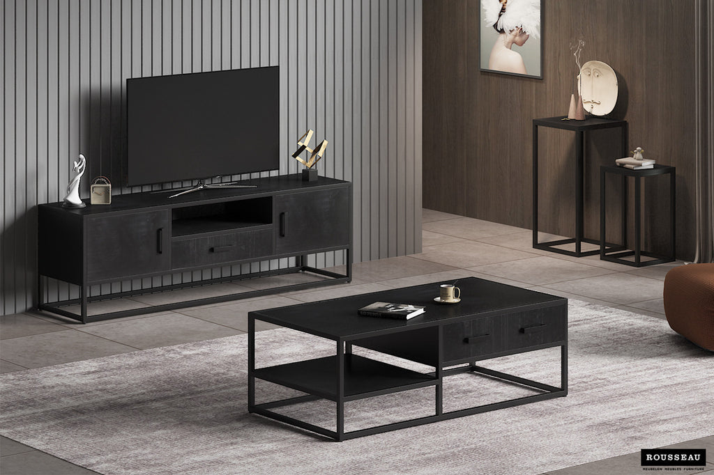 Bijzettafel 'Madeira' 2-delig Mango hout zwart (1c)